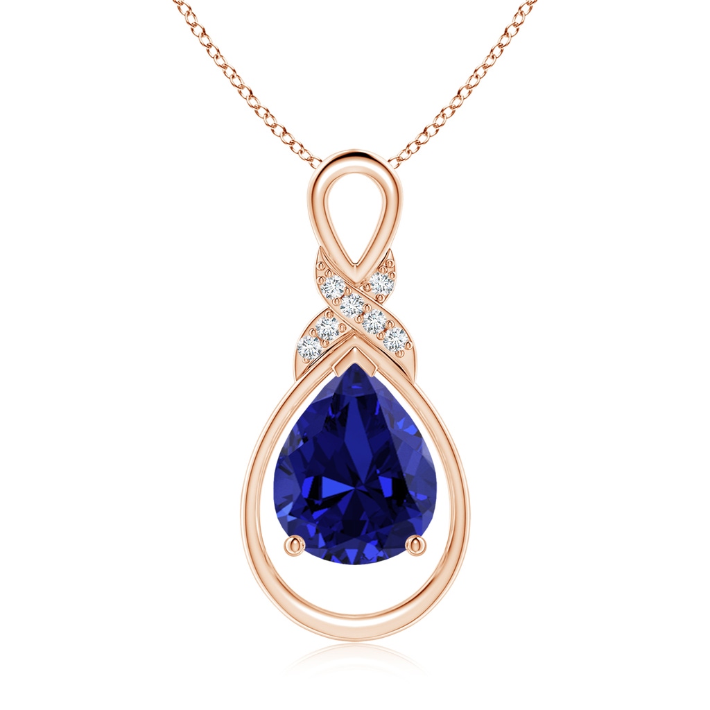 10x8mm Labgrown Lab-Grown Sapphire Infinity Pendant with Diamond 'X' Motif in Rose Gold