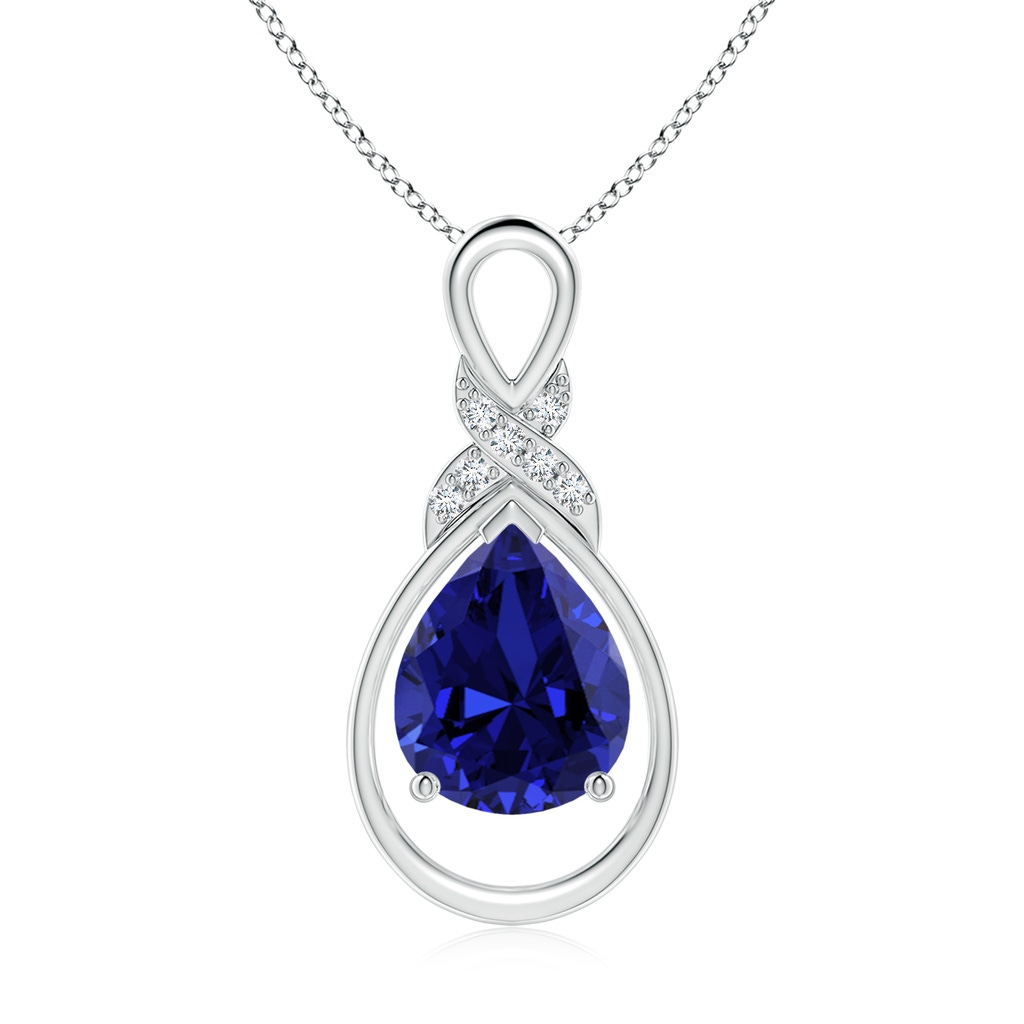 10x8mm Labgrown Lab-Grown Sapphire Infinity Pendant with Diamond 'X' Motif in White Gold