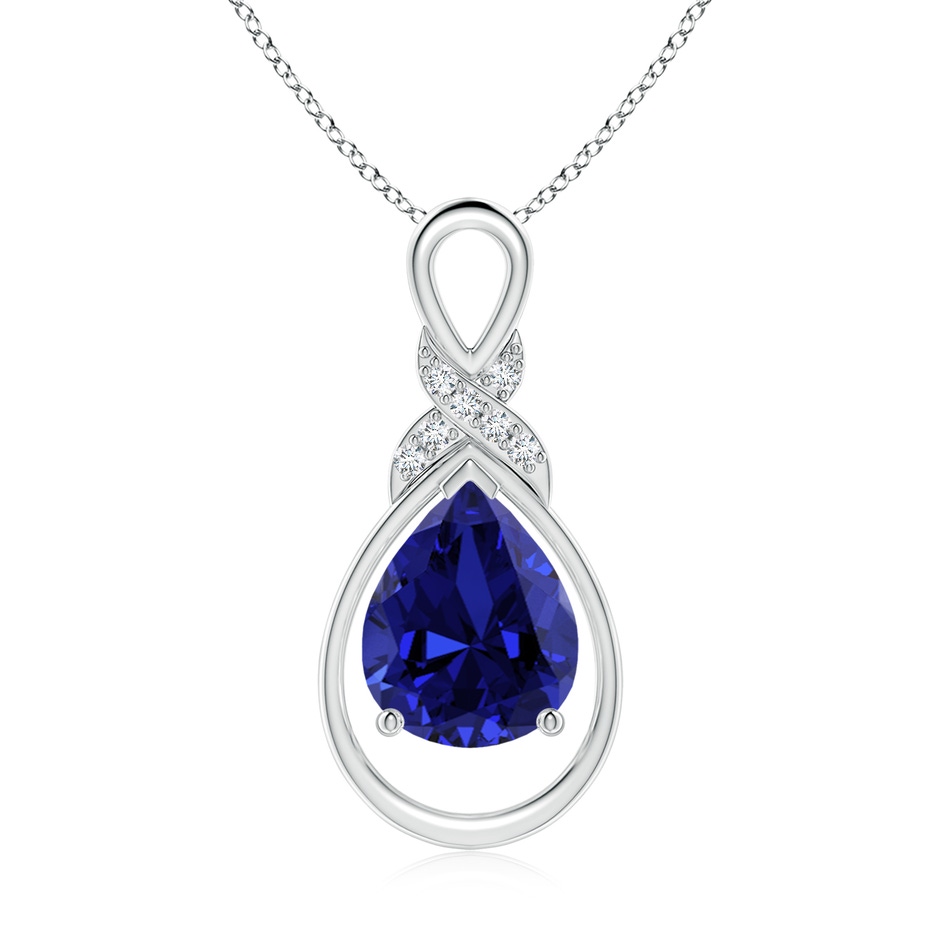 10x8mm Labgrown Lab-Grown Sapphire Infinity Pendant with Diamond 'X' Motif in White Gold 