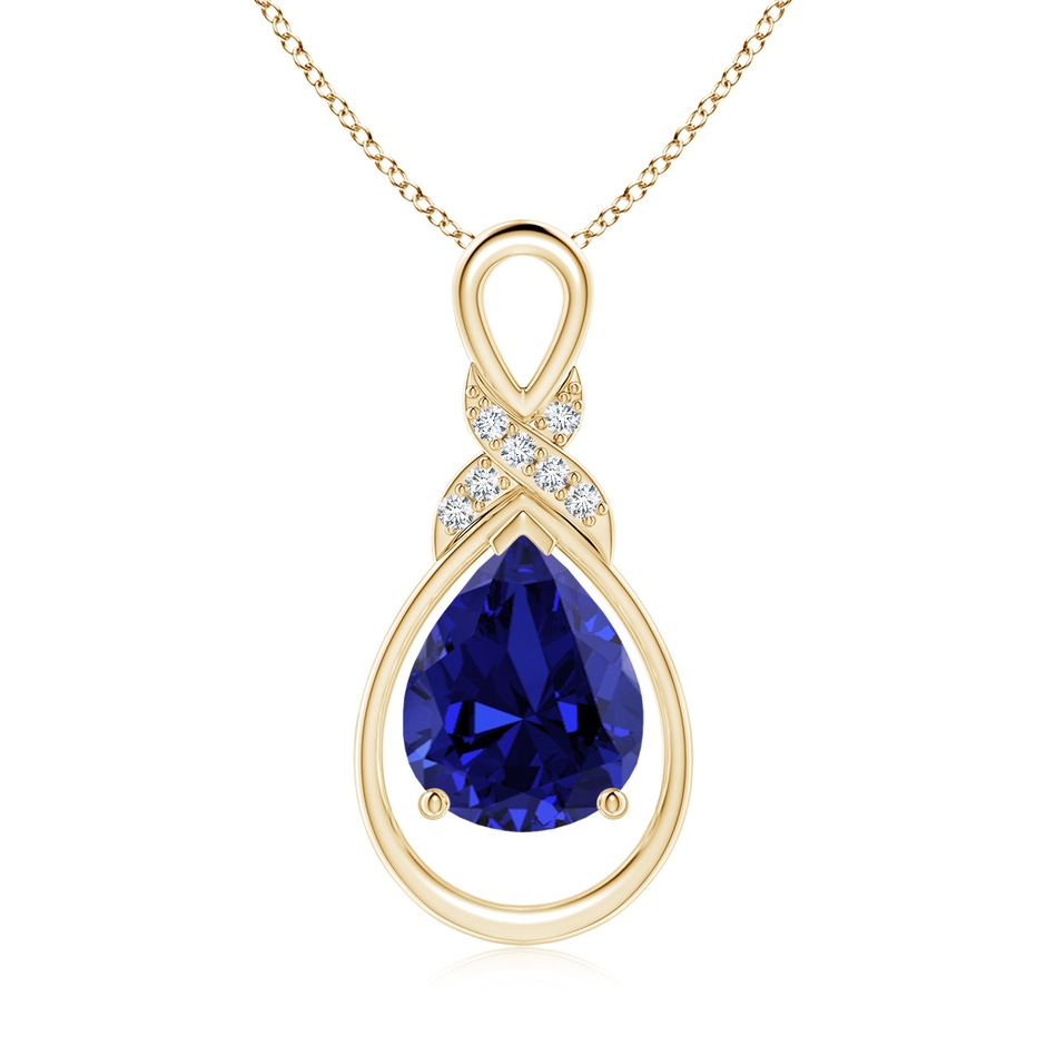 10x8mm Labgrown Lab-Grown Sapphire Infinity Pendant with Diamond 'X' Motif in Yellow Gold 