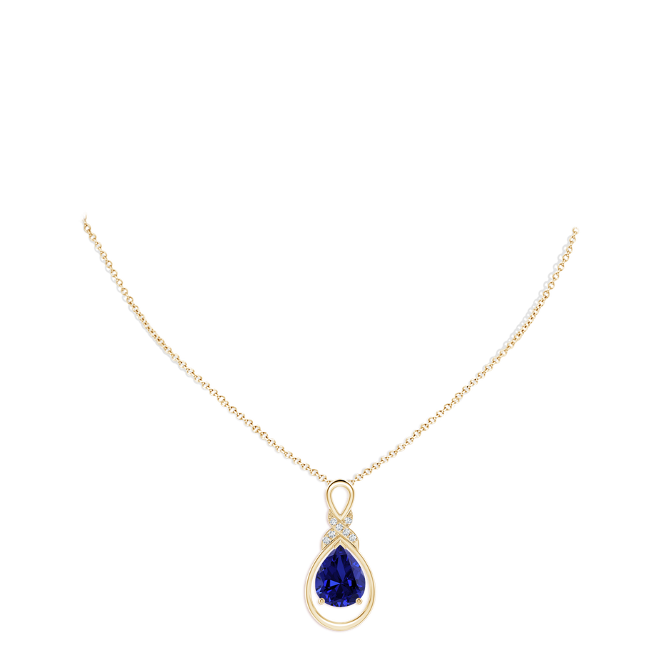 10x8mm Labgrown Lab-Grown Sapphire Infinity Pendant with Diamond 'X' Motif in Yellow Gold pen