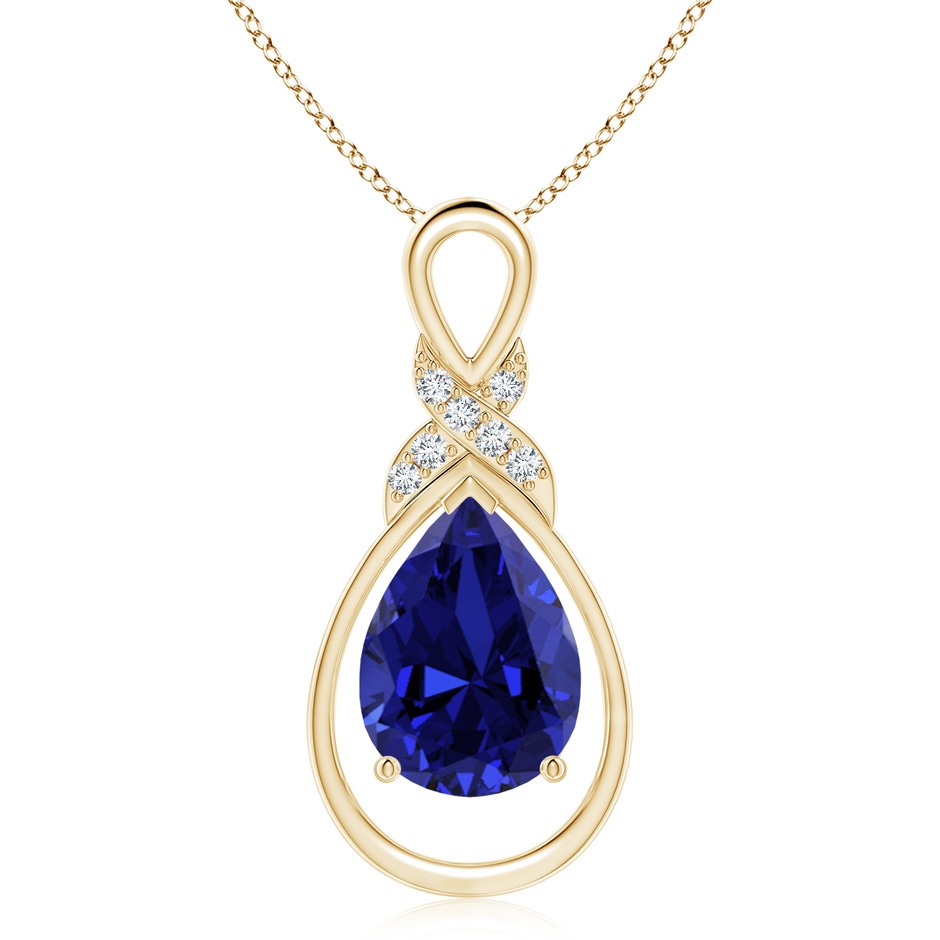 14x10mm Labgrown Lab-Grown Sapphire Infinity Pendant with Diamond 'X' Motif in Yellow Gold 