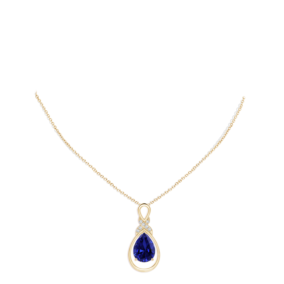 14x10mm Labgrown Lab-Grown Sapphire Infinity Pendant with Diamond 'X' Motif in Yellow Gold pen