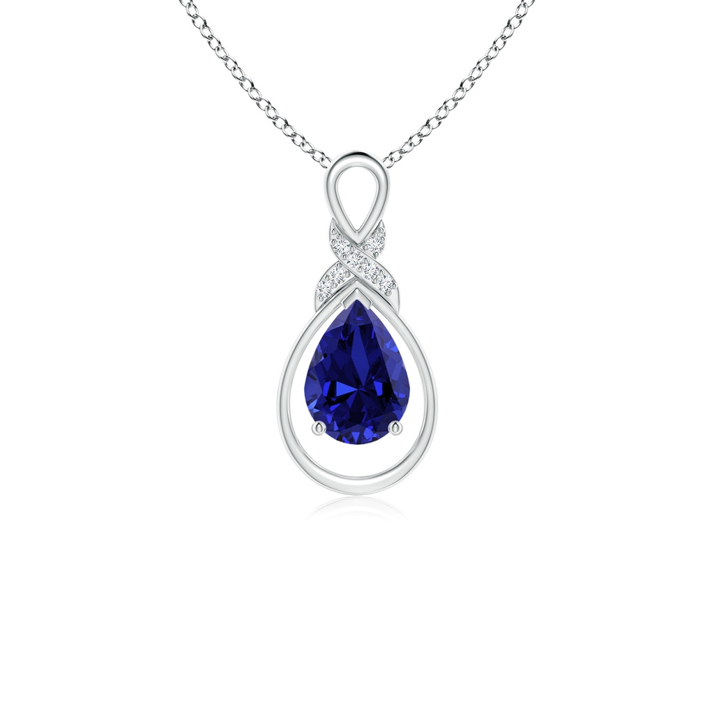 7x5mm Labgrown Lab-Grown Sapphire Infinity Pendant with Diamond 'X' Motif in S999 Silver