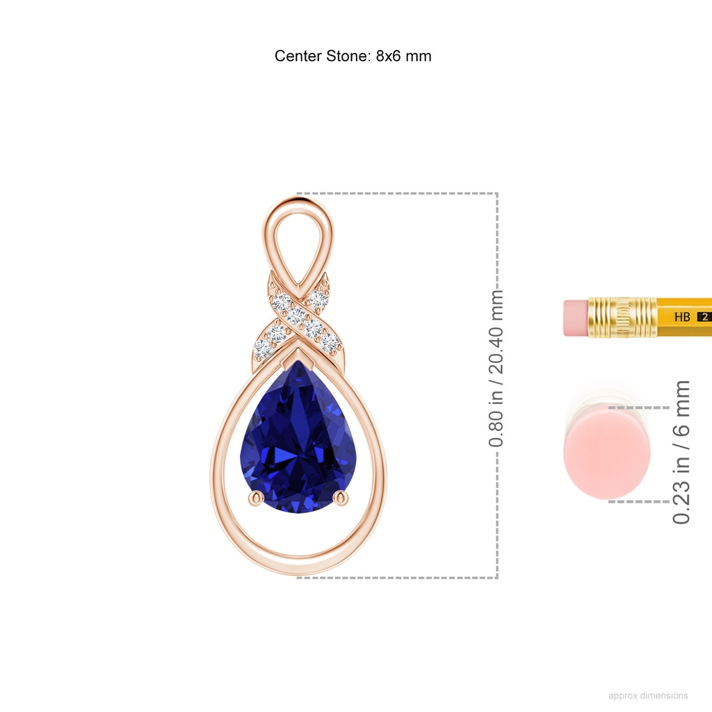 8x6mm Labgrown Lab-Grown Sapphire Infinity Pendant with Diamond 'X' Motif in Rose Gold ruler