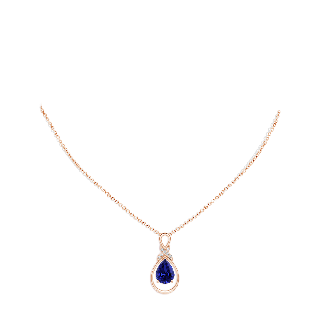 8x6mm Labgrown Lab-Grown Sapphire Infinity Pendant with Diamond 'X' Motif in Rose Gold - body_neck
