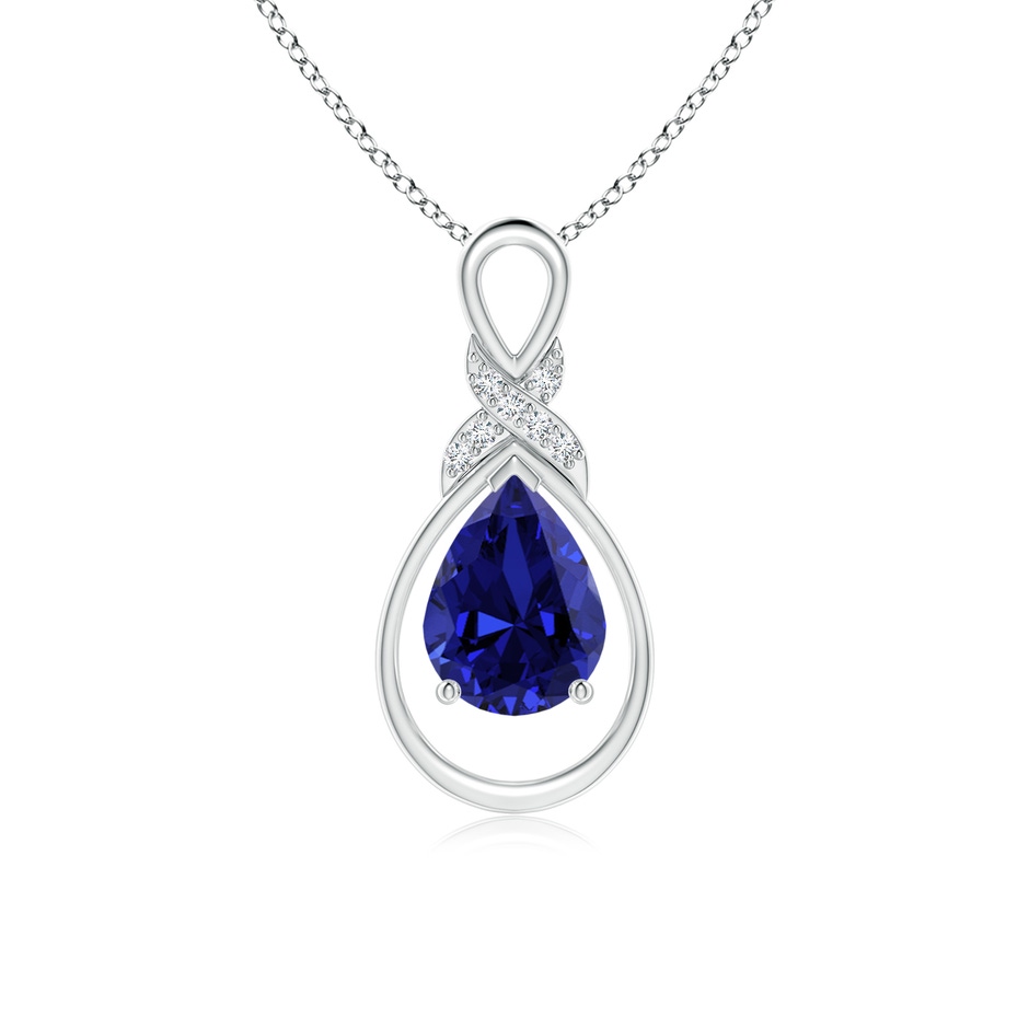 8x6mm Labgrown Lab-Grown Sapphire Infinity Pendant with Diamond 'X' Motif in S999 Silver 