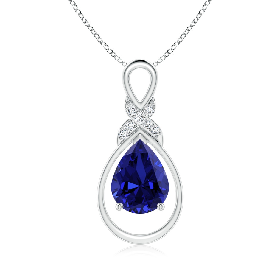 9x7mm Labgrown Lab-Grown Sapphire Infinity Pendant with Diamond 'X' Motif in S999 Silver 