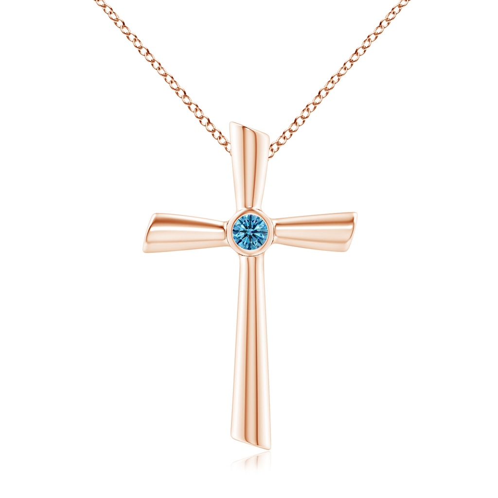 3.8mm Labgrown Solitaire Lab-Grown Fancy Intense Blue Diamond Cross Pendant in Rose Gold