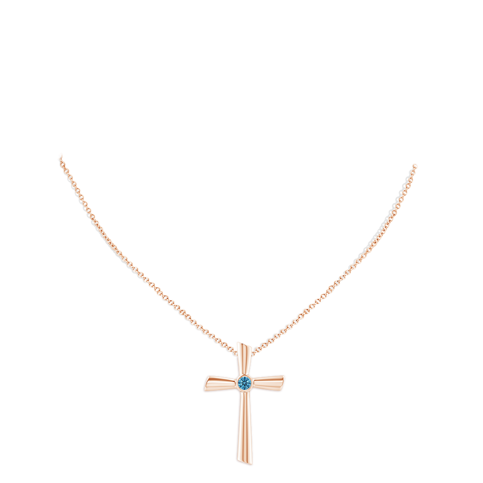 3.8mm Labgrown Solitaire Lab-Grown Fancy Intense Blue Diamond Cross Pendant in Rose Gold pen