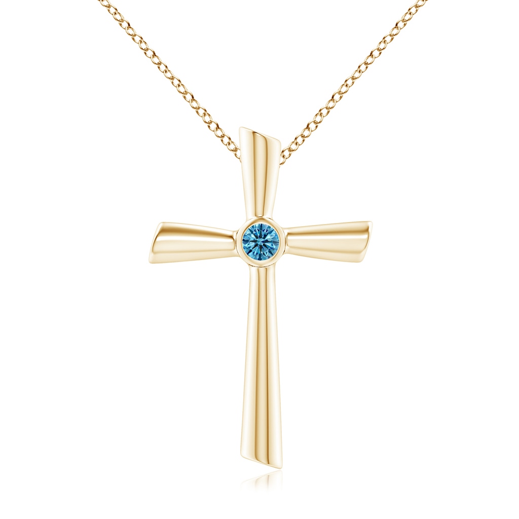 3.8mm Labgrown Solitaire Lab-Grown Fancy Intense Blue Diamond Cross Pendant in Yellow Gold