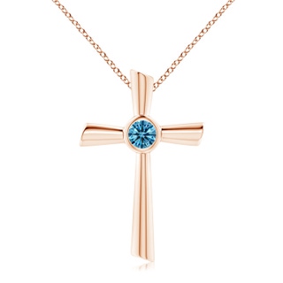 5.1mm Labgrown Solitaire Lab-Grown Fancy Intense Blue Diamond Cross Pendant in 18K Rose Gold