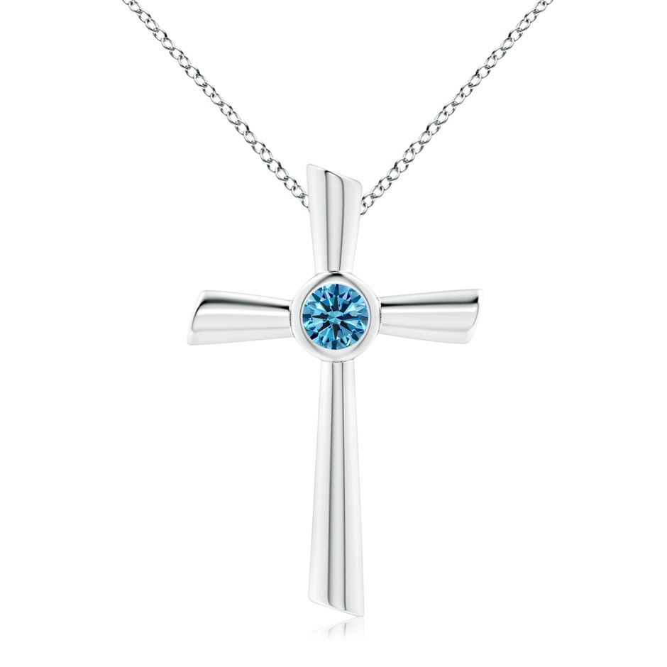 5.1mm Labgrown Solitaire Lab-Grown Fancy Intense Blue Diamond Cross Pendant in White Gold 