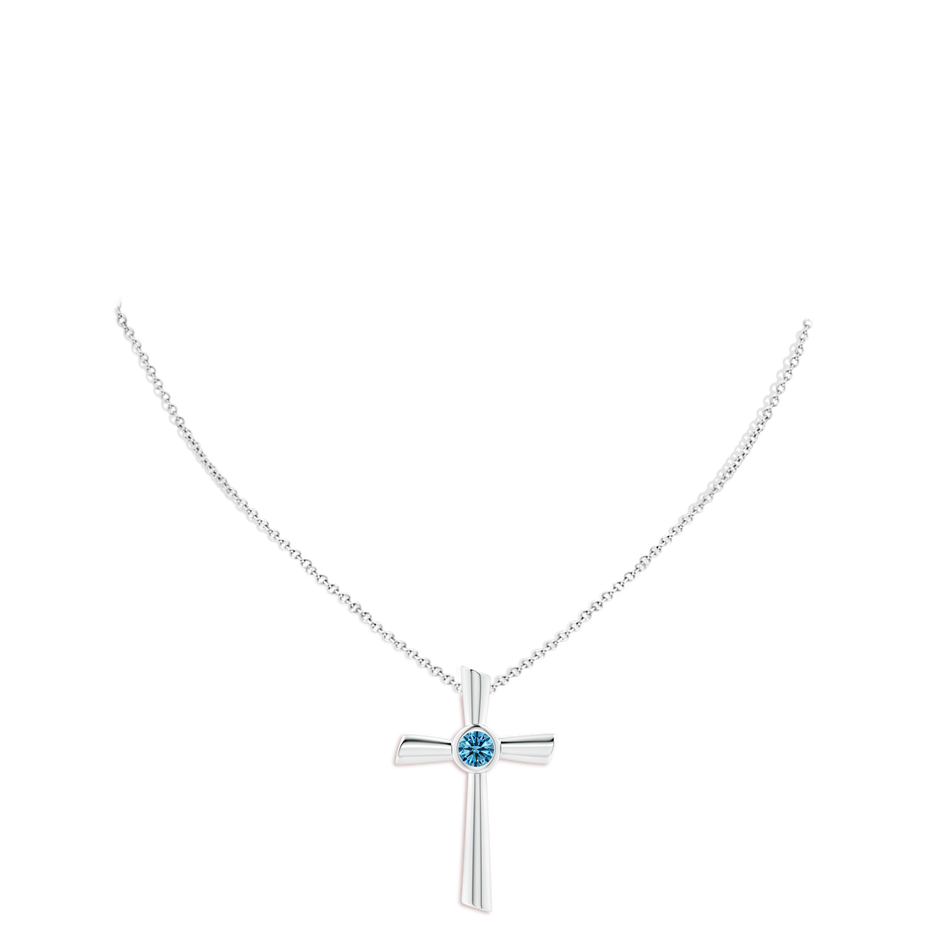 5.1mm Labgrown Solitaire Lab-Grown Fancy Intense Blue Diamond Cross Pendant in White Gold pen