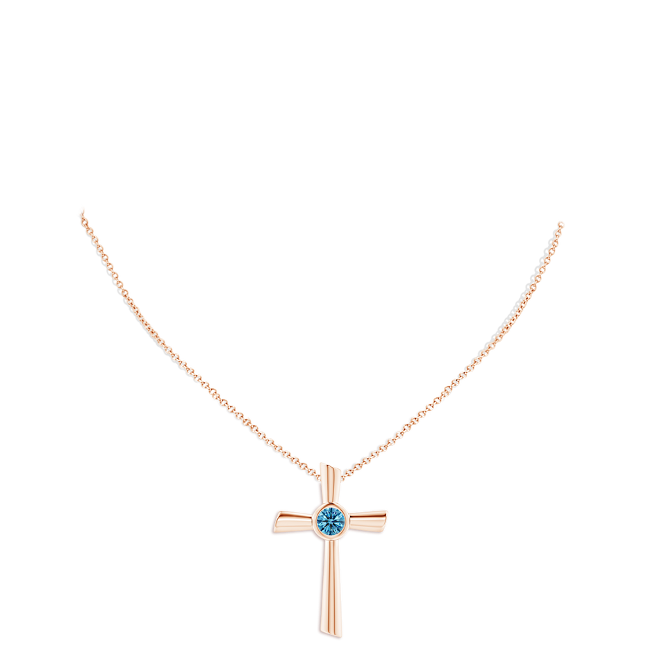6.4mm Labgrown Solitaire Lab-Grown Fancy Intense Blue Diamond Cross Pendant in Rose Gold pen