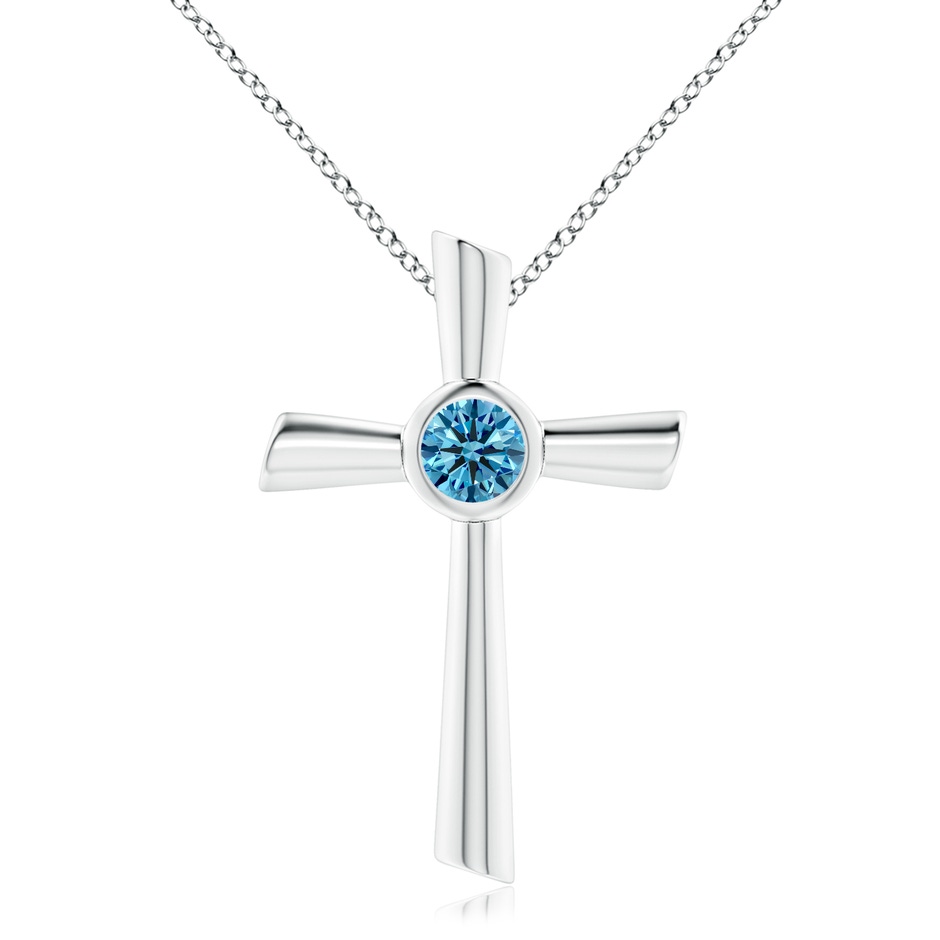 6.4mm Labgrown Solitaire Lab-Grown Fancy Intense Blue Diamond Cross Pendant in White Gold 
