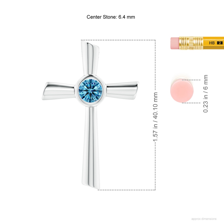 6.4mm Labgrown Solitaire Lab-Grown Fancy Intense Blue Diamond Cross Pendant in White Gold ruler