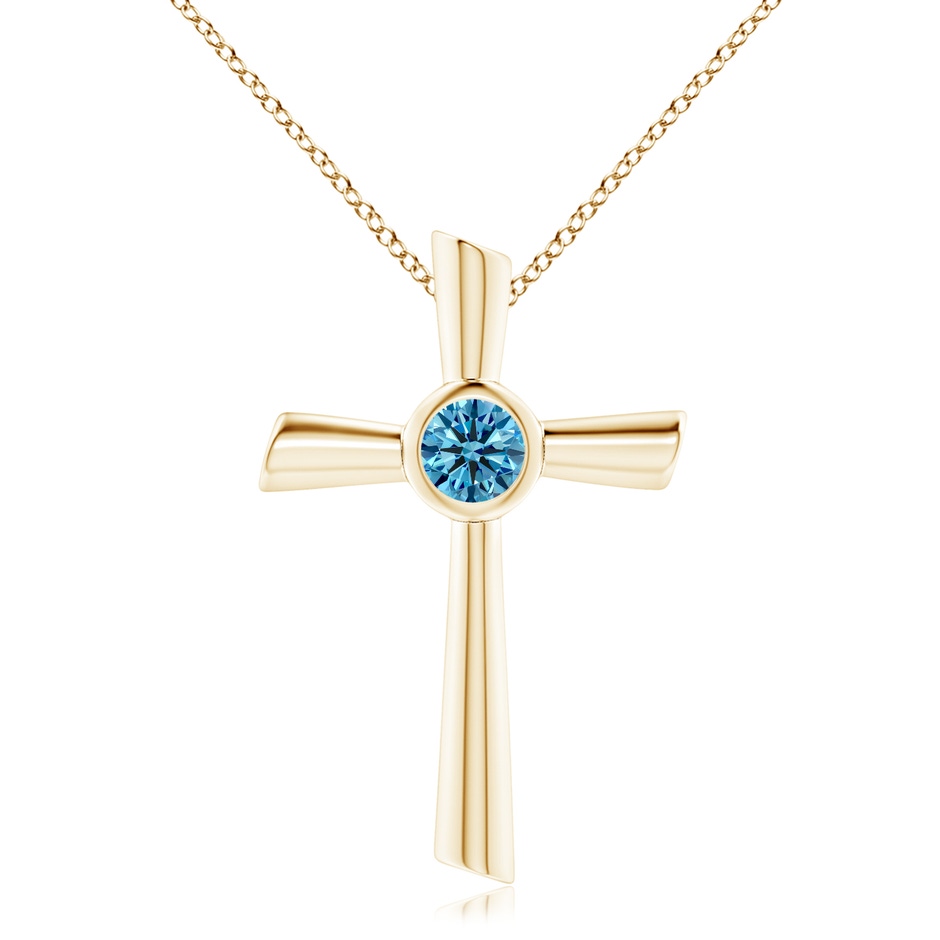 6.4mm Labgrown Solitaire Lab-Grown Fancy Intense Blue Diamond Cross Pendant in Yellow Gold 