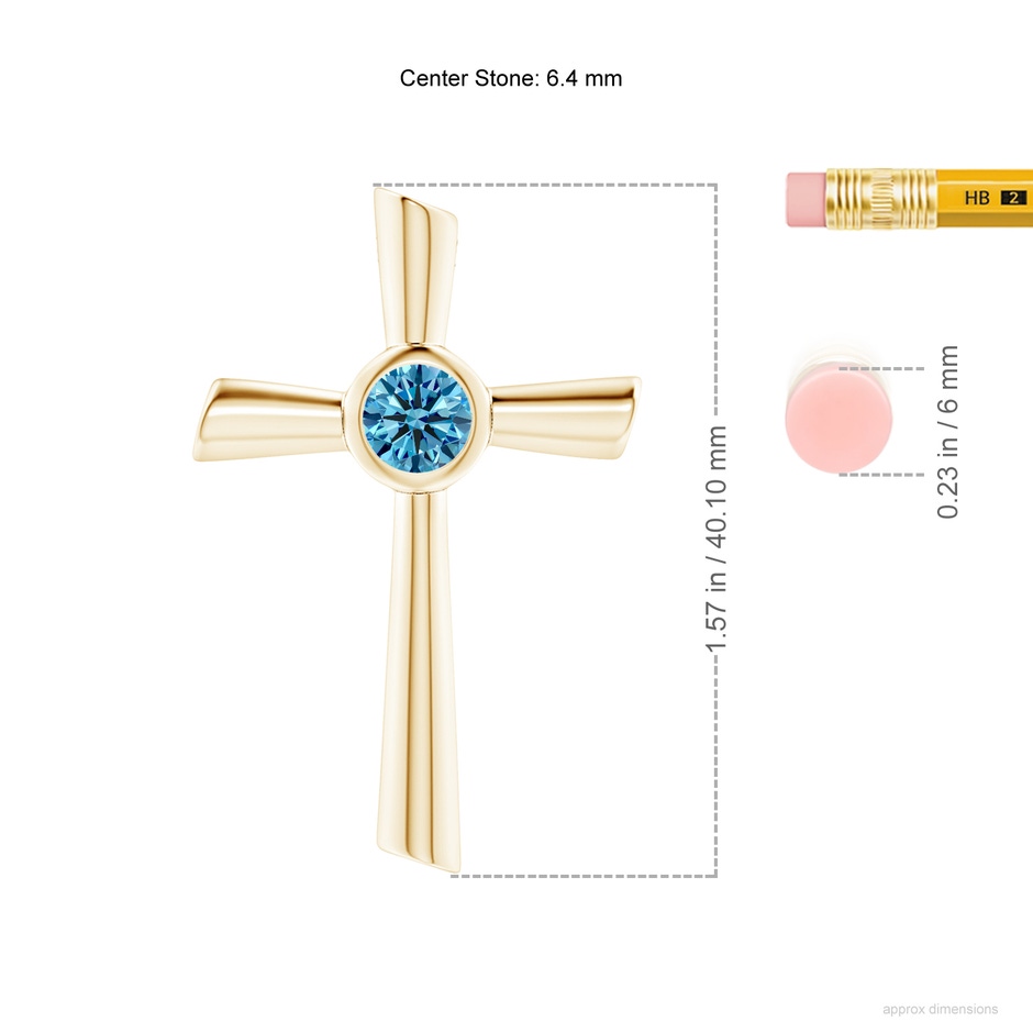 6.4mm Labgrown Solitaire Lab-Grown Fancy Intense Blue Diamond Cross Pendant in Yellow Gold ruler