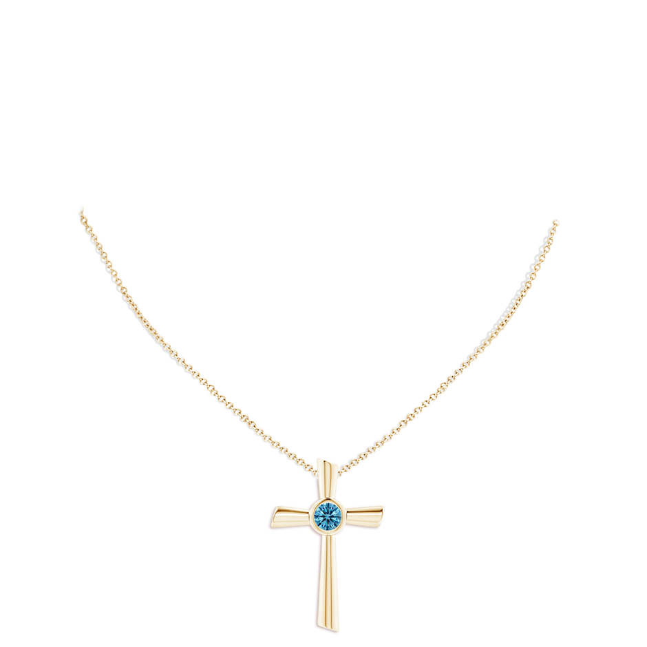 6.4mm Labgrown Solitaire Lab-Grown Fancy Intense Blue Diamond Cross Pendant in Yellow Gold pen