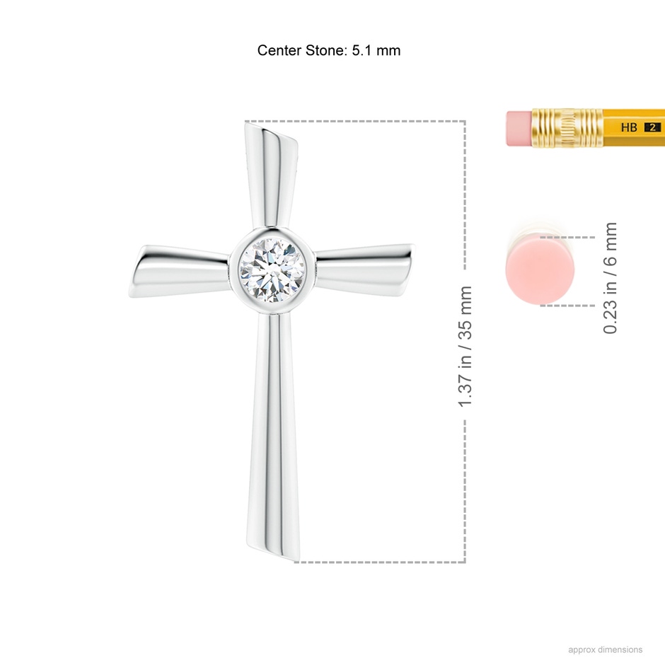 5.1mm FGVS Lab-Grown Solitaire Diamond Cross Pendant in 18K White Gold ruler