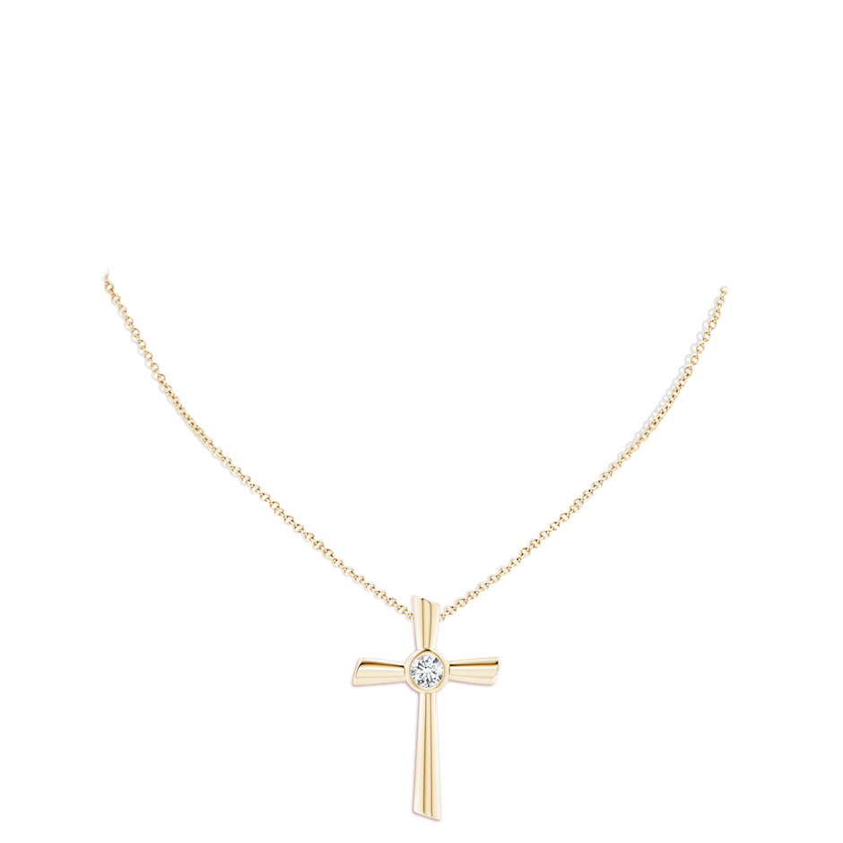 5.1mm FGVS Lab-Grown Solitaire Diamond Cross Pendant in 18K Yellow Gold pen