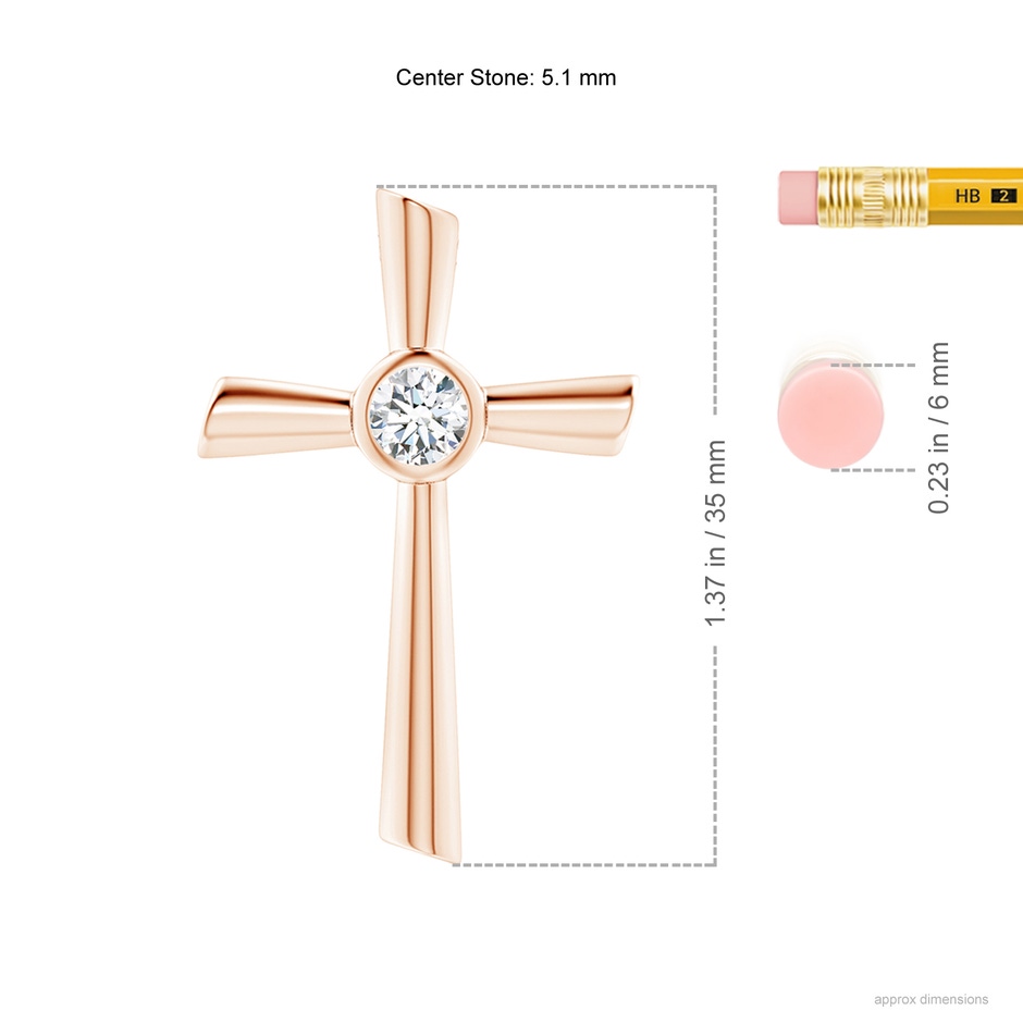 5.1mm FGVS Lab-Grown Solitaire Diamond Cross Pendant in Rose Gold ruler