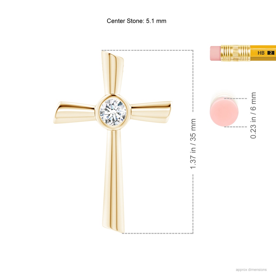 5.1mm FGVS Lab-Grown Solitaire Diamond Cross Pendant in Yellow Gold ruler