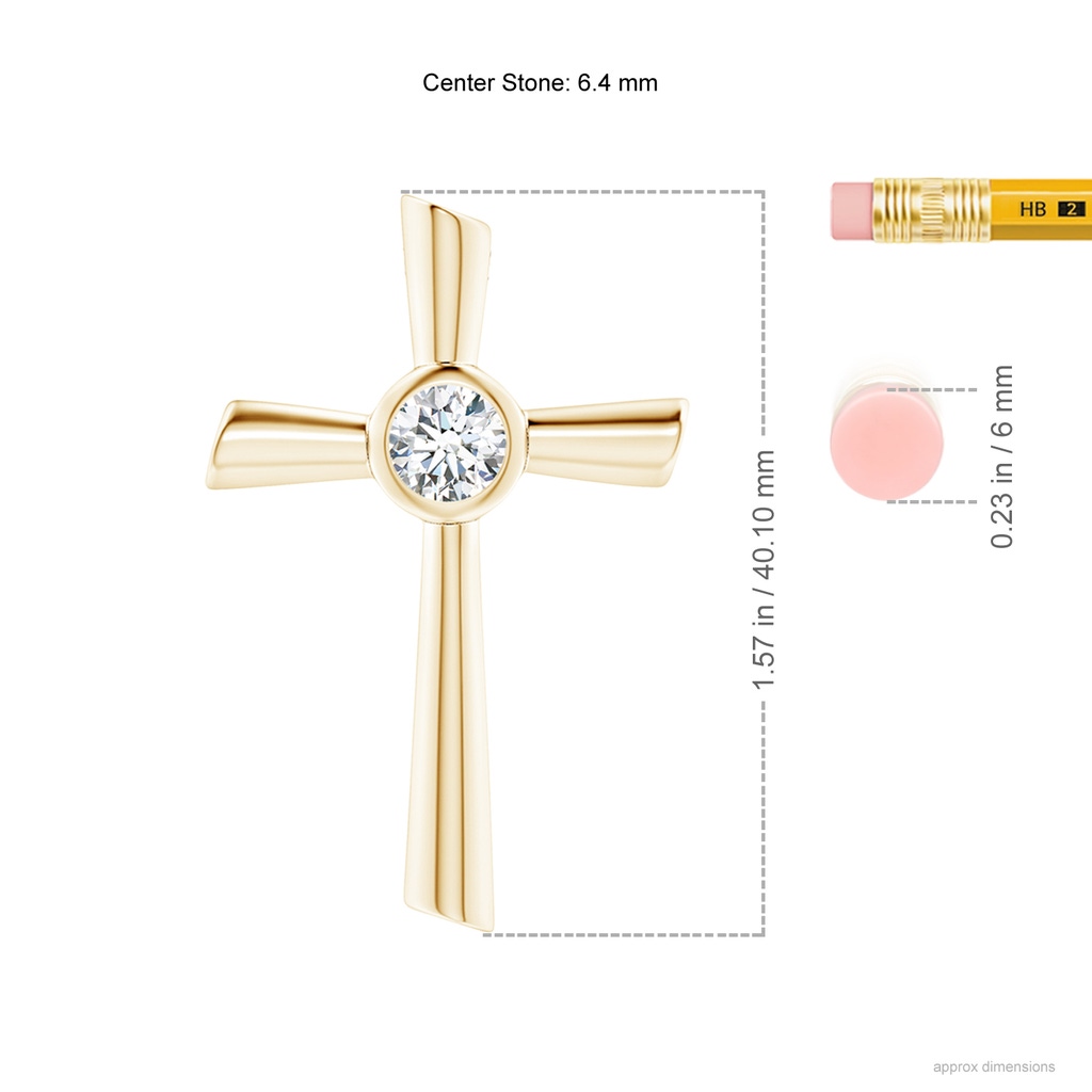 6.4mm FGVS Lab-Grown Solitaire Diamond Cross Pendant in Yellow Gold ruler