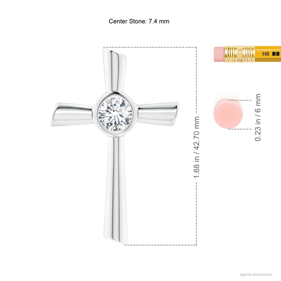 7.4mm FGVS Lab-Grown Solitaire Diamond Cross Pendant in 18K White Gold ruler