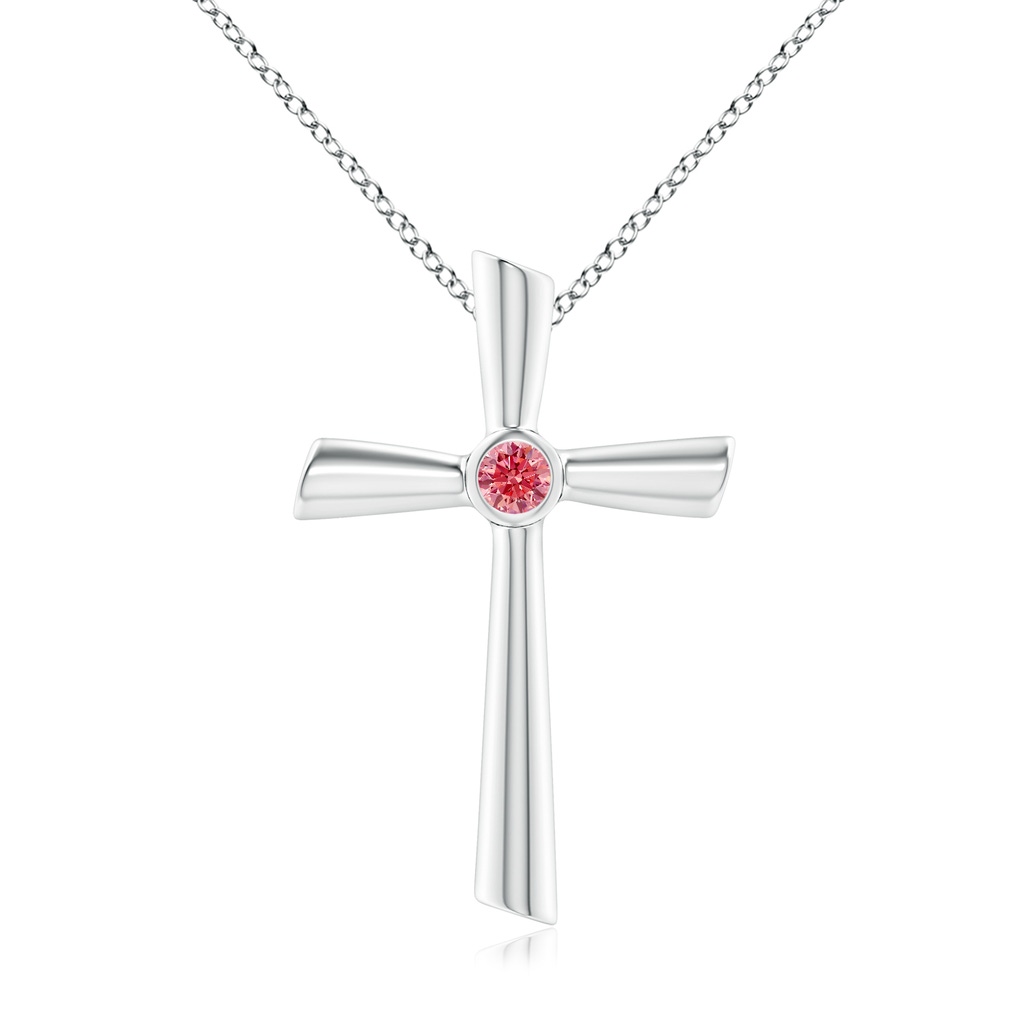 3.8mm Labgrown Solitaire Lab-Grown Fancy Intense Pink Diamond Cross Pendant in P950 Platinum