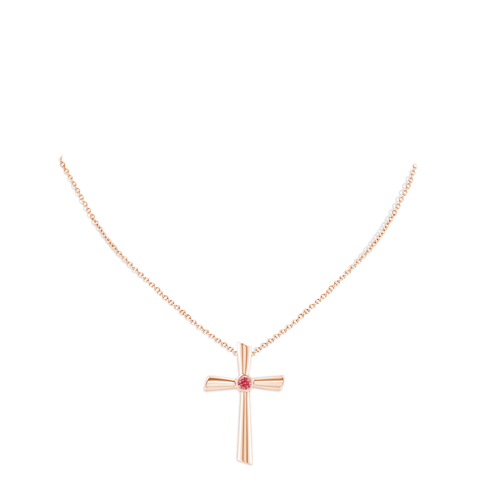 3.8mm Labgrown Solitaire Lab-Grown Fancy Intense Pink Diamond Cross Pendant in Rose Gold pen