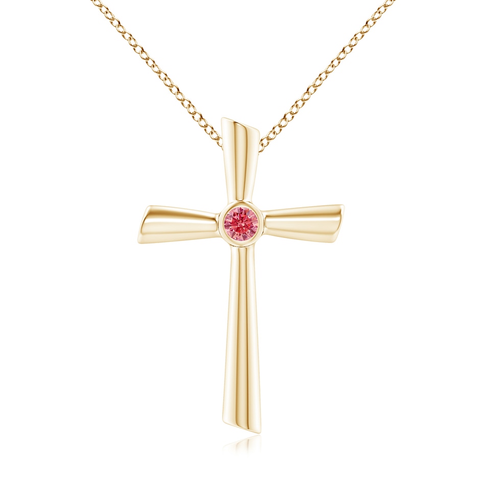 3.8mm Labgrown Solitaire Lab-Grown Fancy Intense Pink Diamond Cross Pendant in Yellow Gold 