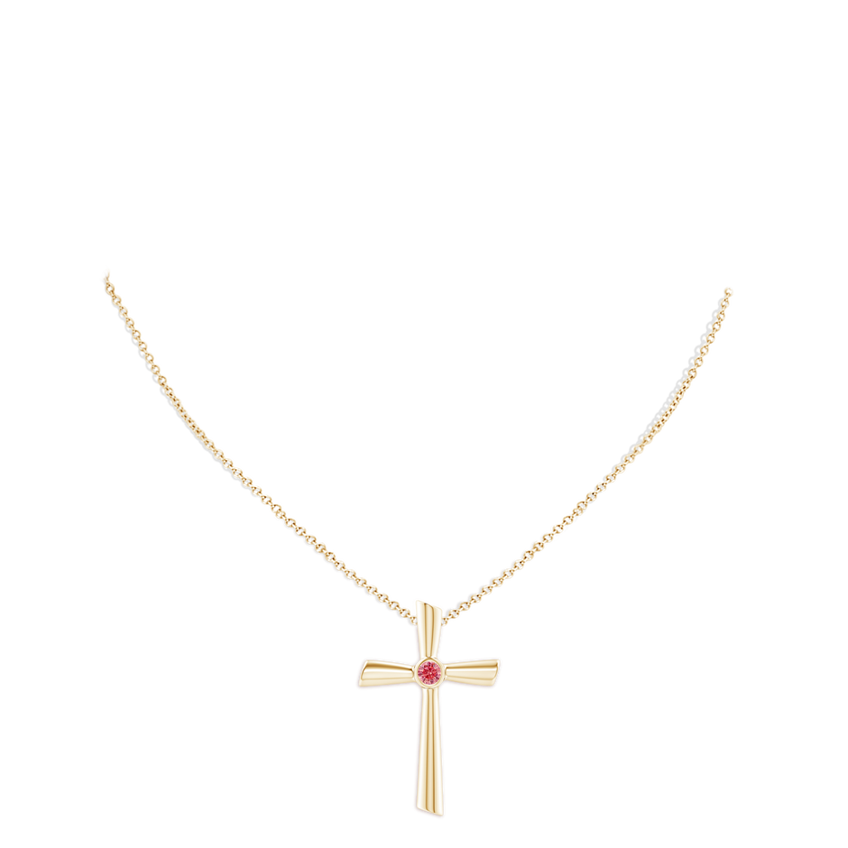 3.8mm Labgrown Solitaire Lab-Grown Fancy Intense Pink Diamond Cross Pendant in Yellow Gold pen