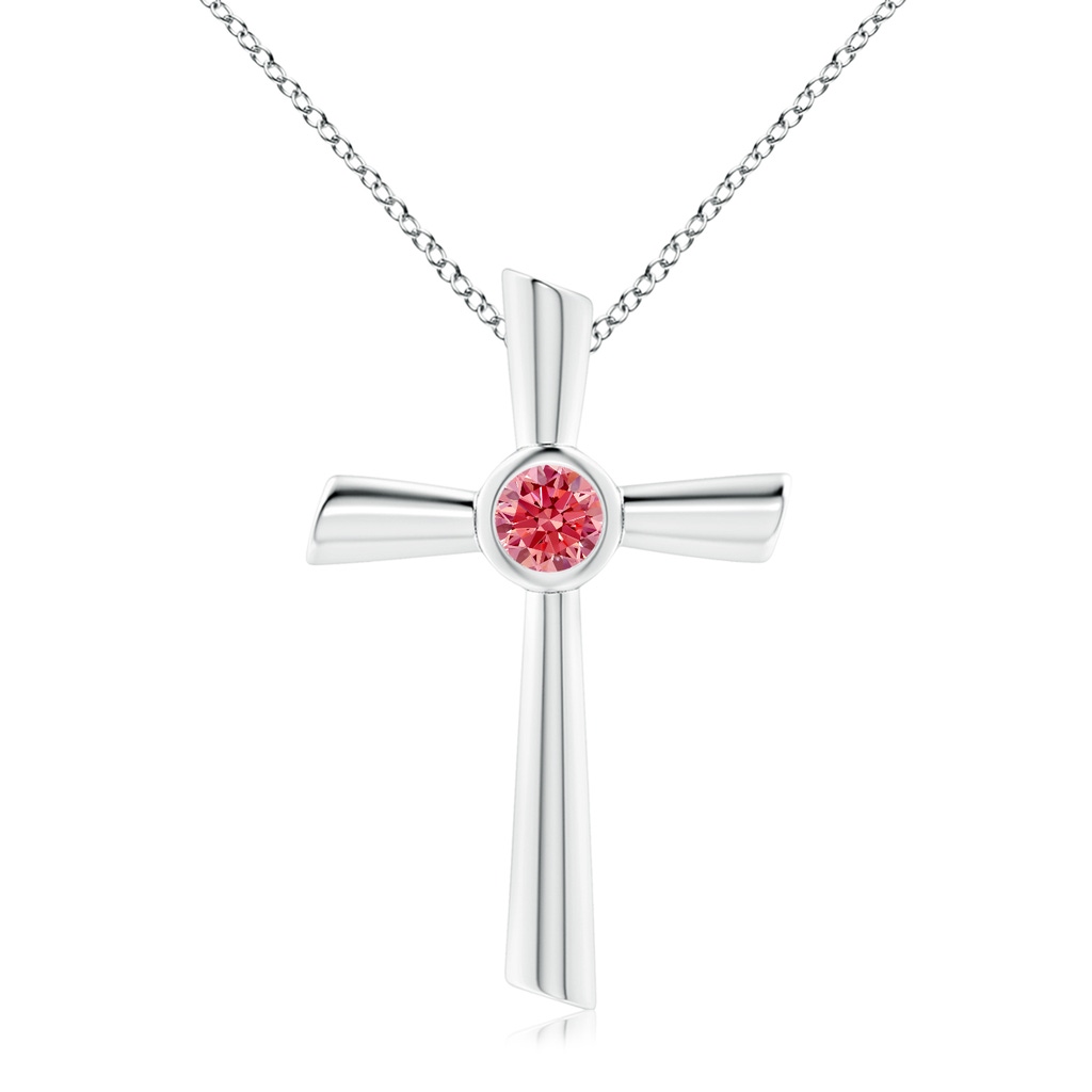 5.1mm Labgrown Solitaire Lab-Grown Fancy Intense Pink Diamond Cross Pendant in White Gold