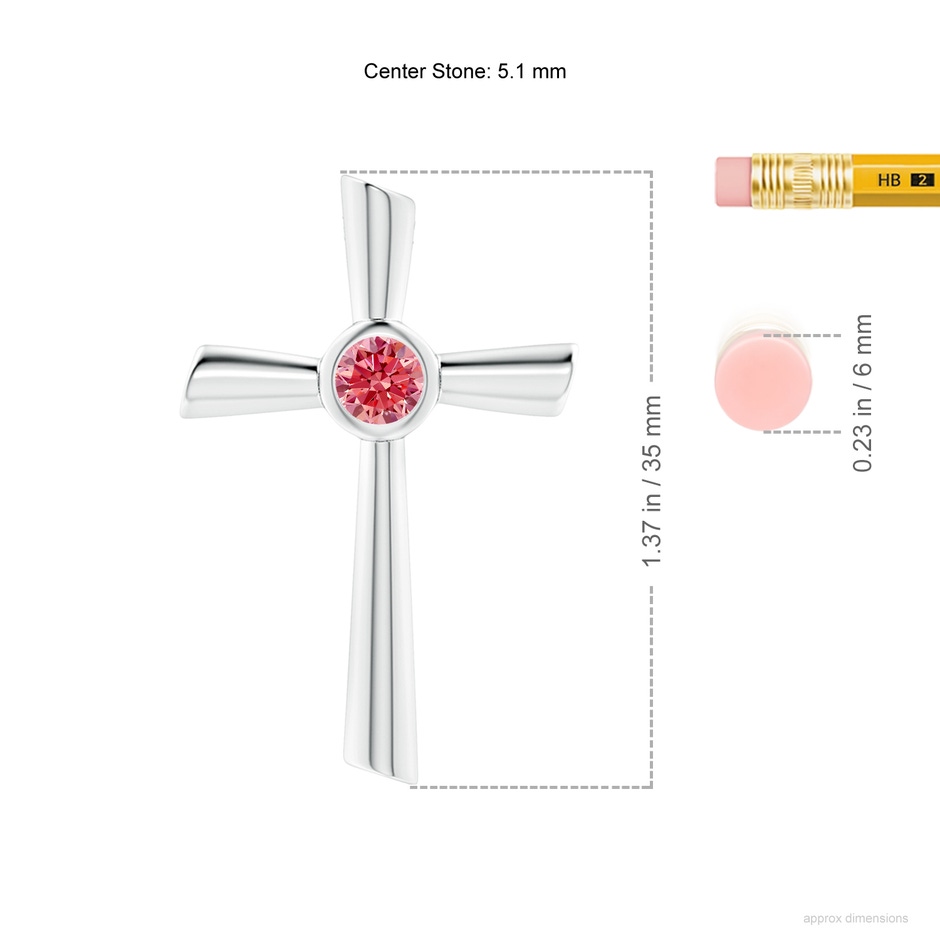 5.1mm Labgrown Solitaire Lab-Grown Fancy Intense Pink Diamond Cross Pendant in White Gold ruler