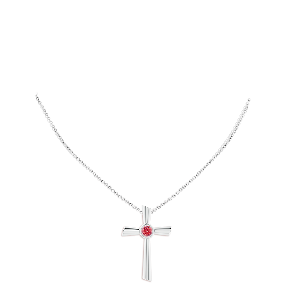 5.1mm Labgrown Solitaire Lab-Grown Fancy Intense Pink Diamond Cross Pendant in White Gold pen