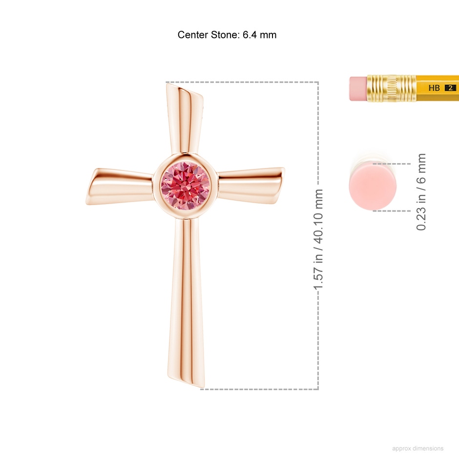 6.4mm Labgrown Solitaire Lab-Grown Fancy Intense Pink Diamond Cross Pendant in Rose Gold ruler