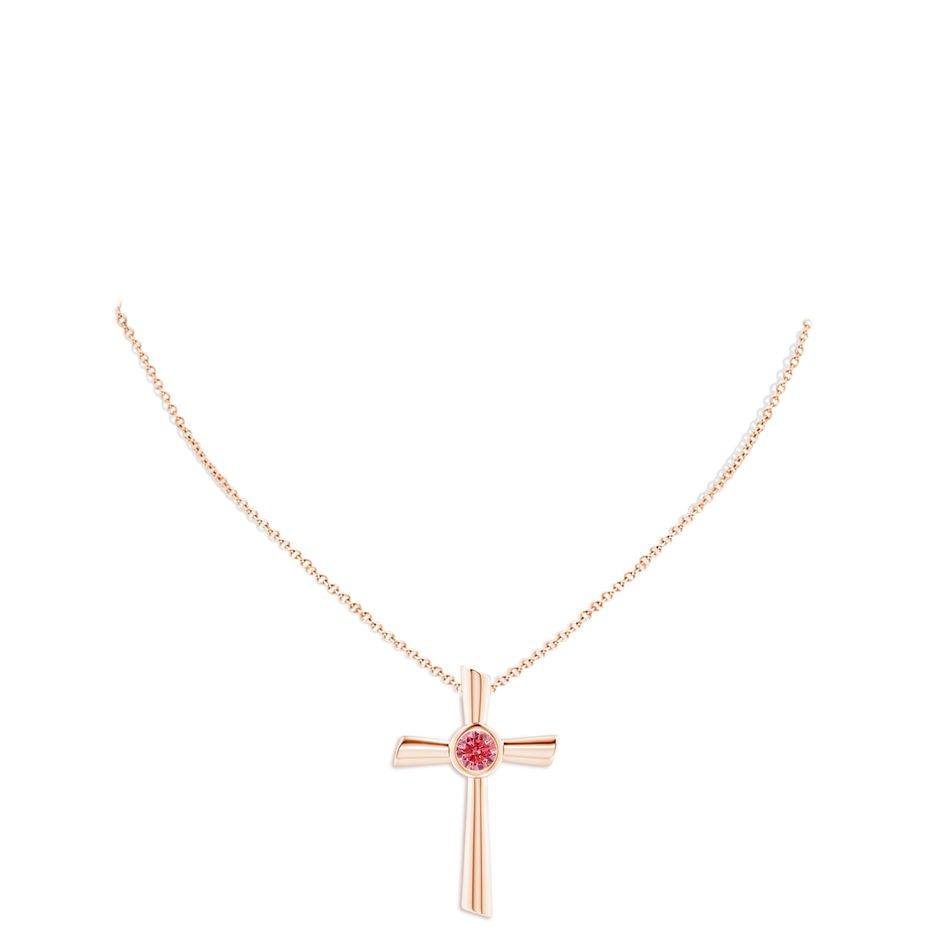 6.4mm Labgrown Solitaire Lab-Grown Fancy Intense Pink Diamond Cross Pendant in Rose Gold pen