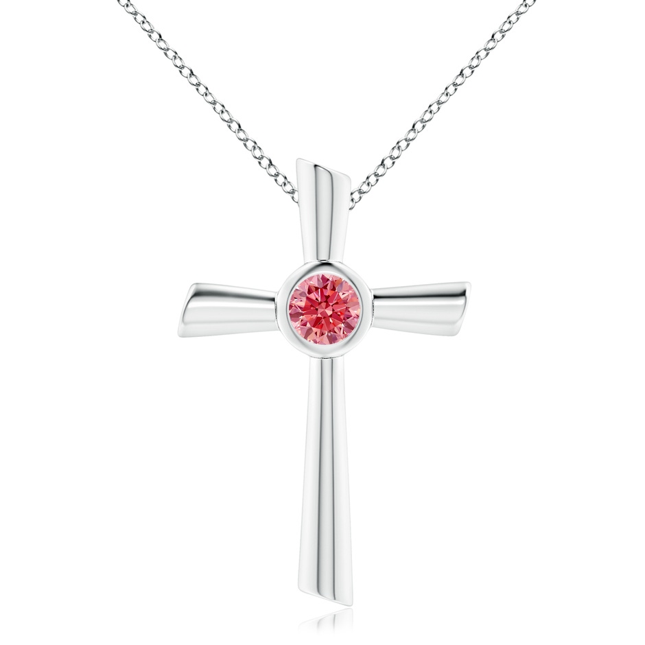 6.4mm Labgrown Solitaire Lab-Grown Fancy Intense Pink Diamond Cross Pendant in White Gold 