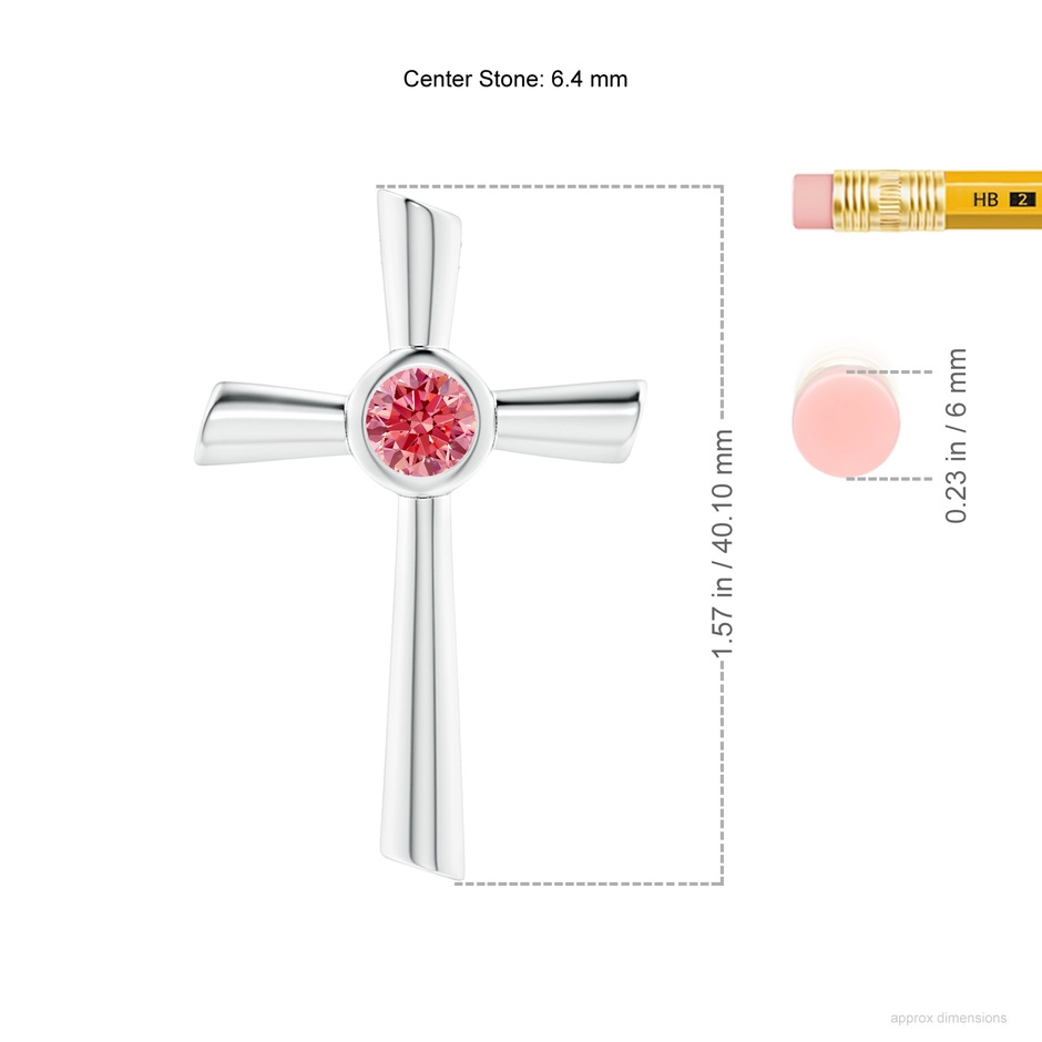 6.4mm Labgrown Solitaire Lab-Grown Fancy Intense Pink Diamond Cross Pendant in White Gold ruler