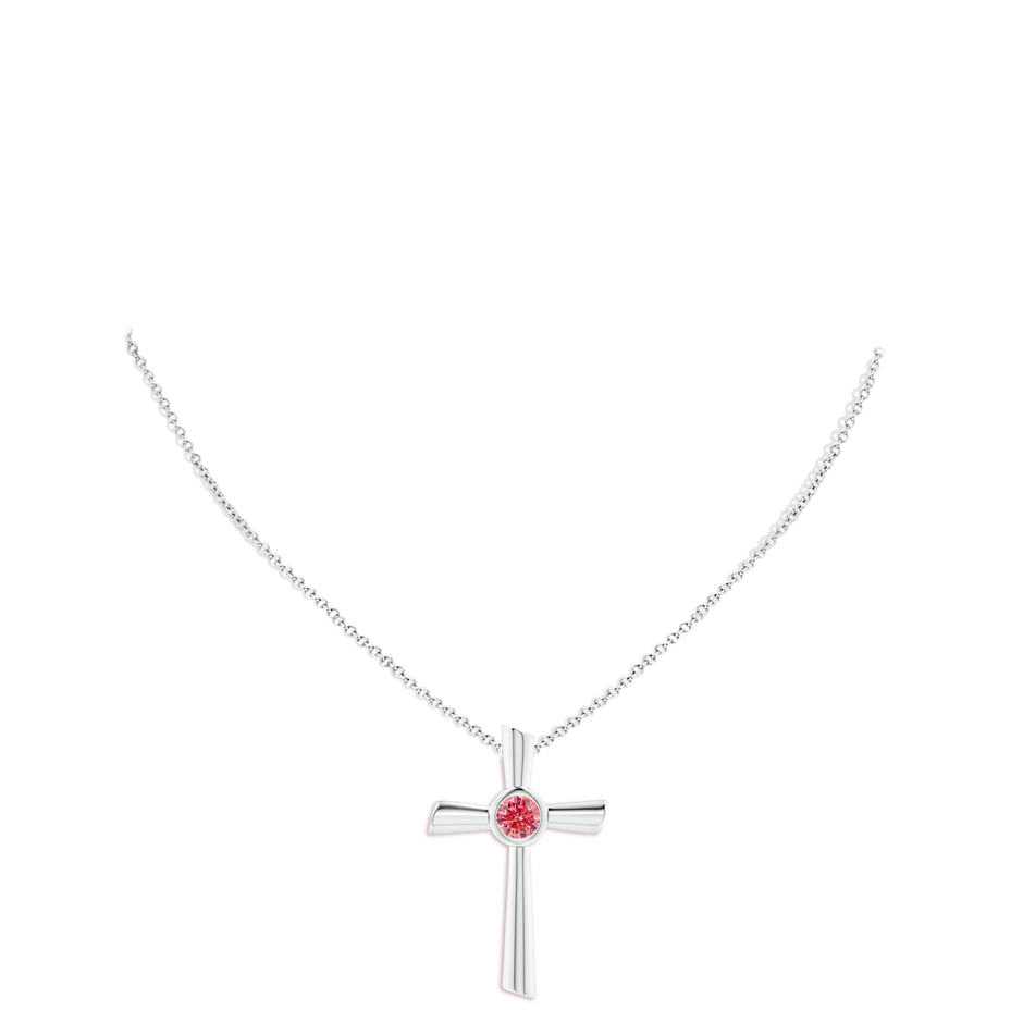 6.4mm Labgrown Solitaire Lab-Grown Fancy Intense Pink Diamond Cross Pendant in White Gold pen