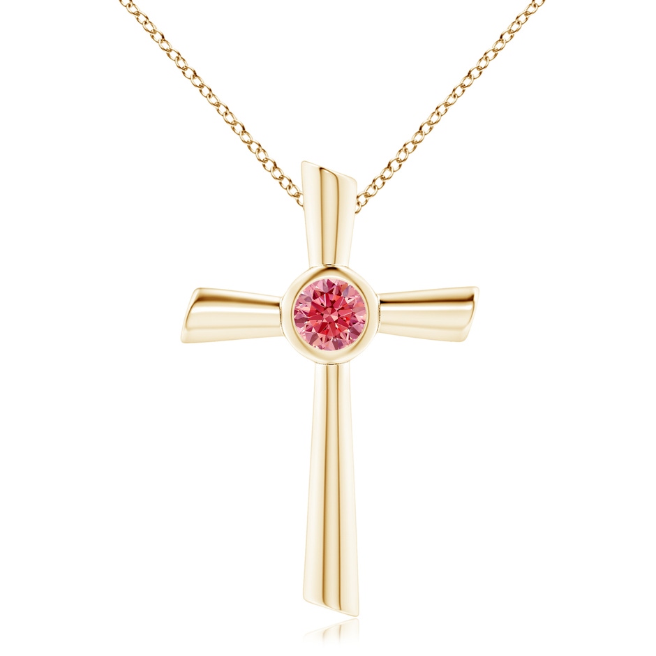 6.4mm Labgrown Solitaire Lab-Grown Fancy Intense Pink Diamond Cross Pendant in Yellow Gold 