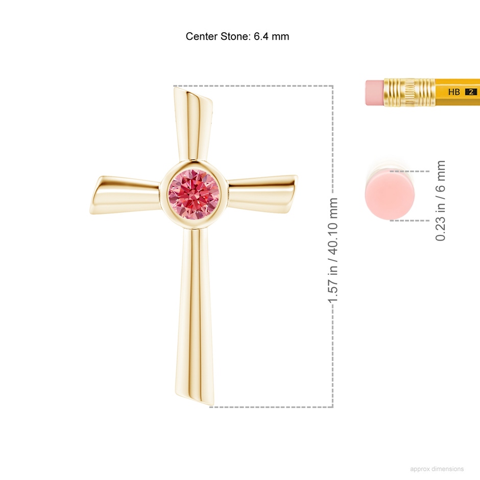 6.4mm Labgrown Solitaire Lab-Grown Fancy Intense Pink Diamond Cross Pendant in Yellow Gold ruler