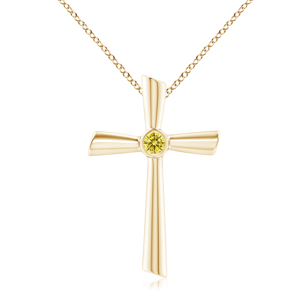 3.8mm Labgrown Solitaire Lab-Grown Fancy Intense Yellow Diamond Cross Pendant in Yellow Gold