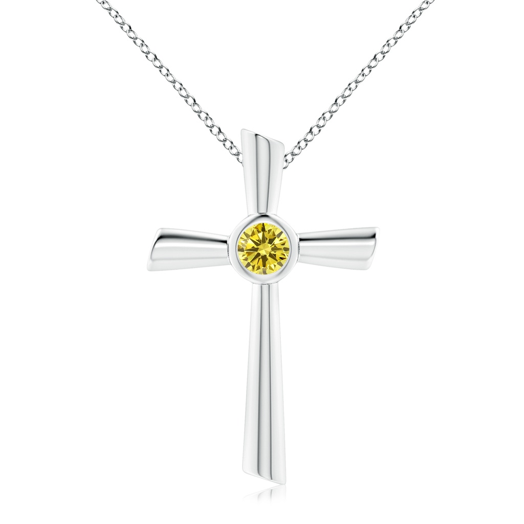 5.1mm Labgrown Solitaire Lab-Grown Fancy Intense Yellow Diamond Cross Pendant in White Gold