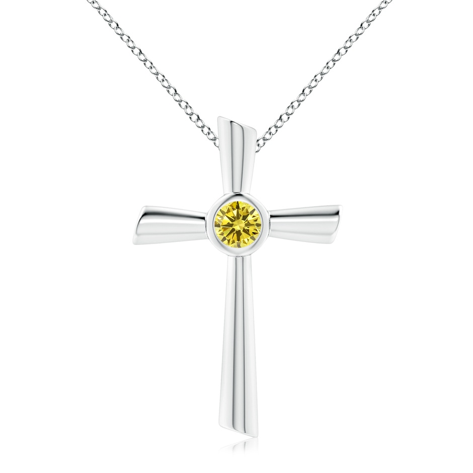 5.1mm Labgrown Solitaire Lab-Grown Fancy Intense Yellow Diamond Cross Pendant in White Gold 