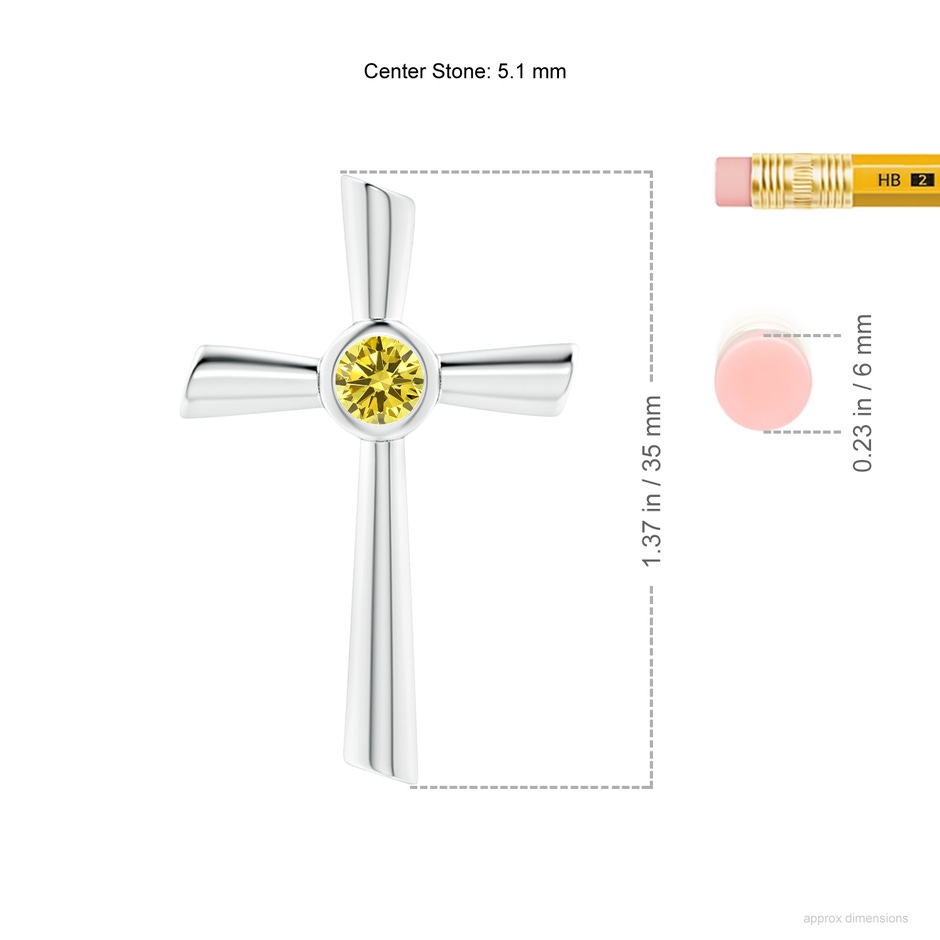 5.1mm Labgrown Solitaire Lab-Grown Fancy Intense Yellow Diamond Cross Pendant in White Gold ruler