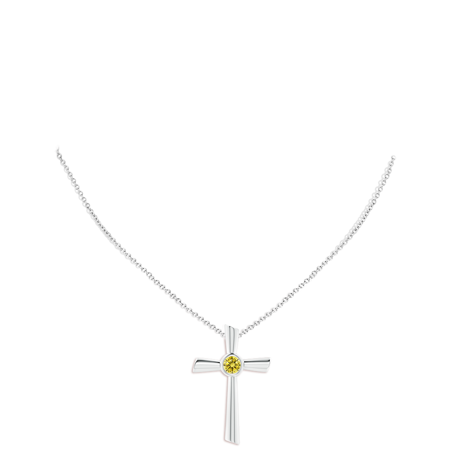 5.1mm Labgrown Solitaire Lab-Grown Fancy Intense Yellow Diamond Cross Pendant in White Gold pen