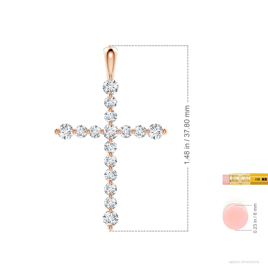 2.8mm FGVS Lab-Grown Floating Round Diamond Dotted Cross Pendant in Rose Gold ruler